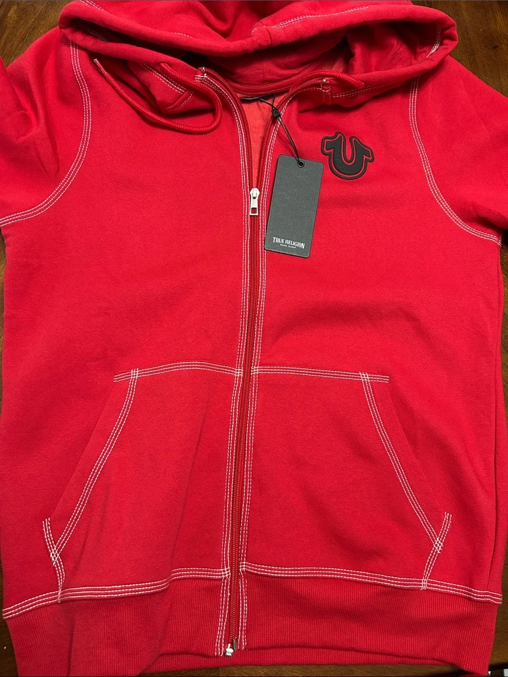 True Religion Red Crewneck Sweatshirt with Black & White Graphic
